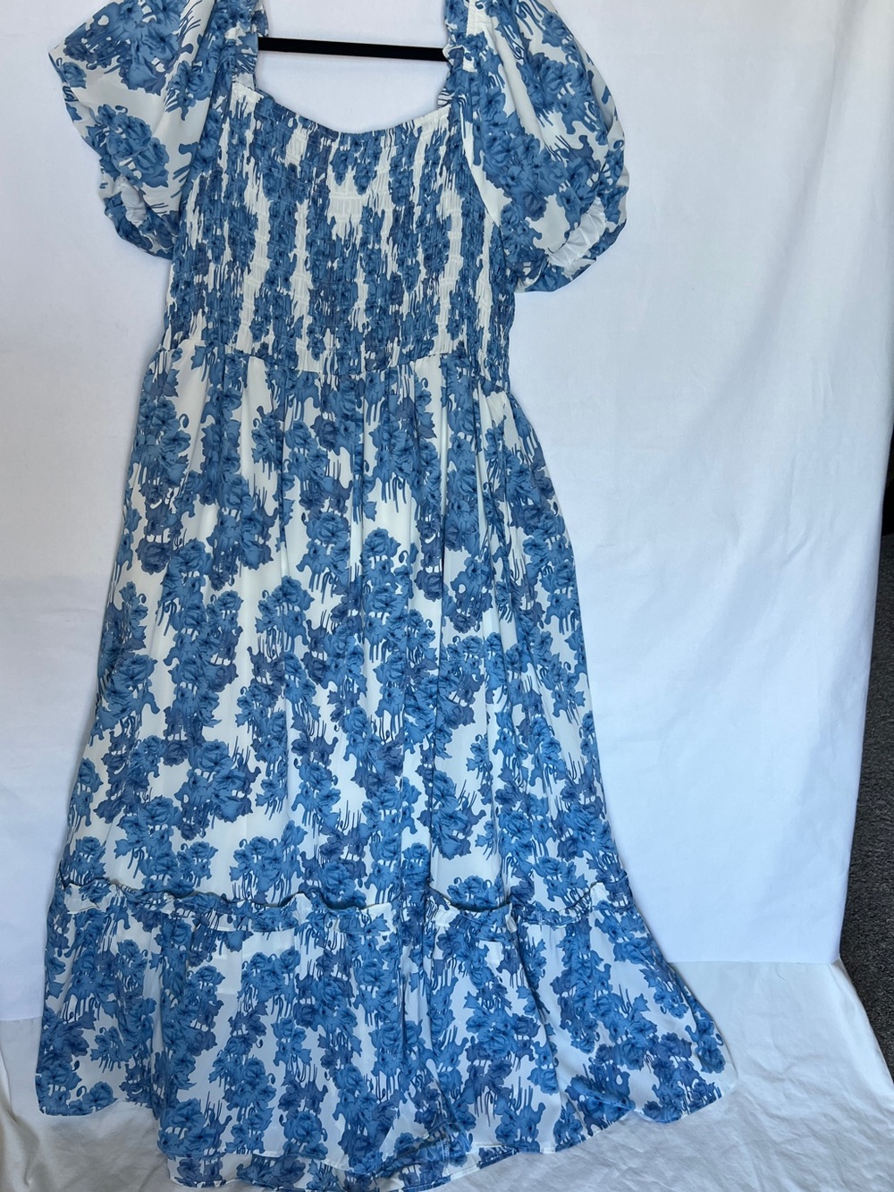 Blue Floral Smocked Puff-Sleeve Women’s Maxi Dress NWOT 1X - Picture 3 of 12
